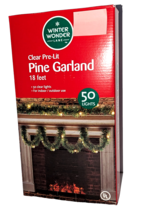 Pre-Lit Pine Christmas Garland with 50 Clear Lights Indoor Outdoor 18 Ft Mantle - £15.78 GBP