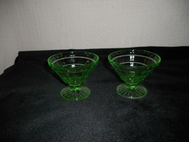 2 Hocking Glass Co. Uranium Green Block Optic Cone-shaped Sherbets - £8.55 GBP