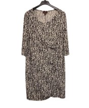 Dana Buchman Dress Womens 2X Black Ivory Print Jersey Knit Faux Wrap  Ru... - £23.68 GBP
