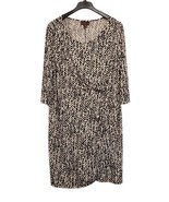 Dana Buchman Dress Womens 2X Black Ivory Print Jersey Knit Faux Wrap  Ru... - £23.39 GBP