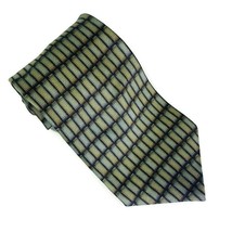 Stafford Mens Silk Necktie Tie Taupe Green Black Vertical Rectangles Des... - £23.60 GBP