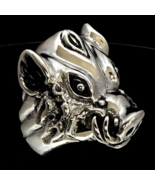 Very Big and Heavy Sterling silver men&#39;s Animal ring Wild Boar head Hog ... - £212.34 GBP
