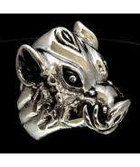 Very Big and Heavy Sterling silver men&#39;s Animal ring Wild Boar head Hog ... - $360.86 CAD