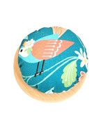 Teal Bird Themed Fabric Pincushion with Wood Base - $8.35 CAD