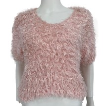 Cache’ VTG Fluffy Curly Faux Lamb Pink Crop Top Size S - £21.93 GBP