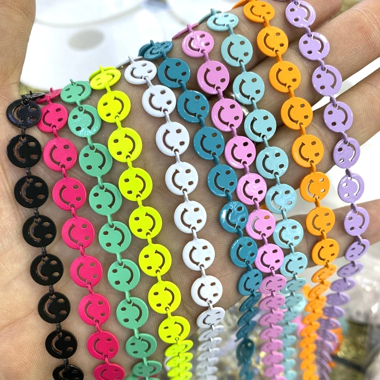 10Pcs NEW!!! Happy Face Smiling Brass Enamel Colorful Link Chain Bracelet for wo - £40.95 GBP