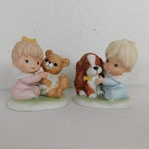 Homco Vintage Figurines #1424 Boy with Puppy Girl With Teddy Bear 1970s Taiwan - $14.52