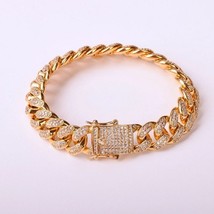 12MM Men Zircon Curb Cuban Link Bracelet Hip hop Jewelry Gold Color Thick Heavy  - £43.88 GBP