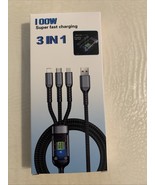100W 3 in 1 Super Charging Cable 6A Micro USB Type C Fast Charger Type-C... - $125.62 MXN
