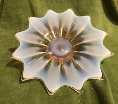 Sunburst Frosted Glass Flower shaped Candy Dish White / Pink Handmade - £37.91 GBP