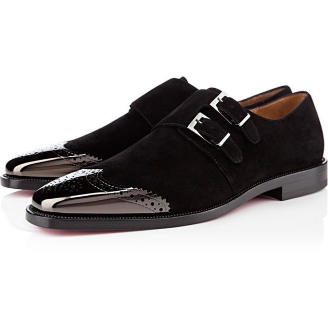 NEW Handmade Black Wingtip Shoes, Men's Leather Suede Double Monk Dress Formal S