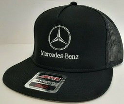 Otto Mercedes Benz Flat Bill Trucker Mesh Snapback Cap Hat Black Embroidered - $24.05