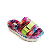 UGG Fluffita Sandal Sheepskin Slippers Size 8 Pixelate White Green 1128211 - $48.26