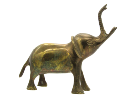 Vintage Small Brass Elephant Figurine Trunk Up Good Luck Patina 5&quot; X 5 &quot; - £21.33 GBP