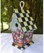 Hand made Decoupage skinny wooden BIRDHOUSE USA Patriotic Flag pattern I... - €41,76 EUR