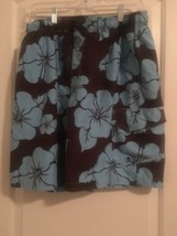 1 Pc Sonoma Men&#39;s Blue Floral Print Swim Shorts Attached Brief Liner Size L - $32.01