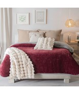 BURGUNDY AND GRAY  BLANKET WITH SHERPA VERY SOFTY THICK AND WARM QUEEN SIZE - $69.29