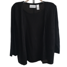 Alfred Dunner Black Sweater Size Large Lace 3/4 Sleeves Layered Look Cardigan - £17.39 GBP