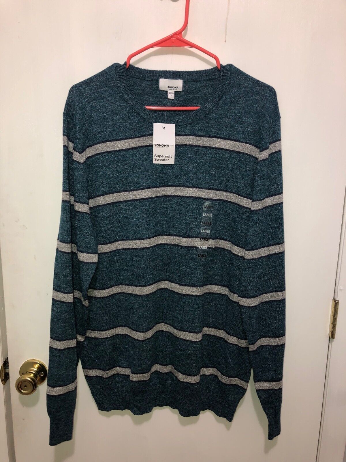 NWT Sonoma Supersoft Sweater Striped Mens Large Sweater Soft Touch NEW - $13.85