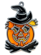 Vintage Halloween Pumpkin With Witches Hat Suncatcher JOL Jack O Lantern - £15.94 GBP