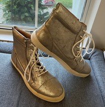 Faryl Robin Gold Metallic Distressed High Top Sneakers Women’s 11 Free P... - $1,202.18 MXN