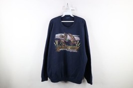 Vintage 90s Streetwear Mens 3XL Distressed Nature Duck Crewneck Sweatshirt Blue - £35.52 GBP