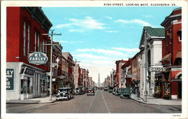 Vtg Postcard King  St.  Alexandira Va Looking West old Street Scene Vtg Cars - £10.61 GBP