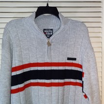 South Pole Mens Size XL Sweater Long Sleeve Gray Red Striped Heavyweight 1/4 Zip - £29.81 GBP