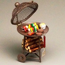 Filled Barbecue Grill 1.817/8 Reutter Kettle Round BBQ Food DOLLHOUSE Miniature - $43.51