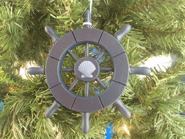 [Pack Of 2] Dark Blue Decorative Ship Wheel With Seashell Christmas Tree Ornamen - £37.63 GBP