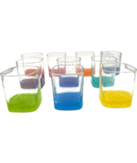 10 pc set - 3.5 x 3.25 square clear whiskey glasses w/ 9 different color... - $29.24
