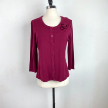 Spense Cardigan Womens Large Burgundy Rayon Soft Mod Preppy Long Sleeves... - $15.79