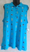 Kim Rogers Knit Sleeveless Top Blue Fruit Design Size PXL Buttons at Front NWT - £12.45 GBP