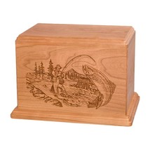 Natural Cherry Trout Stream Fishing Wood Cremation Urn - £191.36 GBP
