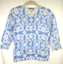 August Silk Women&#39;s Blue White Floral Lightweight Sweater Cardigan Size L - £39.50 GBP