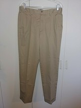 LAND&#39;S END MEN&#39;S TAN KHAKI PLEATED/CUFFED PANTS-32-TRADITIONAL FIT-BAREL... - $11.29