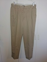 LAND&#39;S END MEN&#39;S TAN KHAKI PLEATED/CUFFED PANTS-32-TRADITIONAL FIT-BAREL... - £8.89 GBP