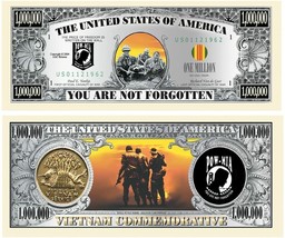 POW MIA 25 Pack Vietnam War Commemorative 1 Million Dollar Bills Novelty... - £10.97 GBP