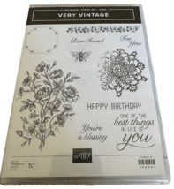 Stampin Up Clear Mount Rubber Stamps Very Vintage Dear Friend Bee Blessing Rose - £12.54 GBP