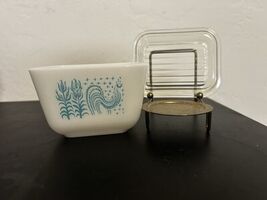 Vtg Butterprint Turquoise Small 1 1/2 Cup Refrigerator Dish with 501-C Lid - $18.80