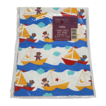 Vintage American Greetings Gift Wrap Wrapping Paper Teddy Bear On Sail Boat New - $23.75