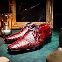 Lacio Genuine Caiman Crocodile Dress Derby's Shoes Wine image 8