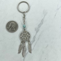 Silver Tone Faux Turquoise Beaded Dreamcatcher Feather Keychain Keyring - $6.92