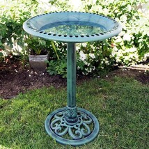 Outdoor Garden Bird Bath Bowl with Stand in Green Bronze Finish - $2,517.86 MXN