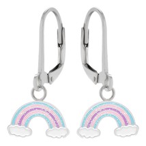 925 Silver Leverback Earrings with Glitter Rainbow Epoxy - £15.01 GBP