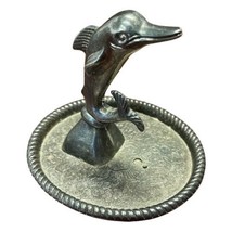 Vintage Silver Plated Dolphin Ring Jewelry Holder Trinket Dish Made in Hong Kong - £23.87 GBP
