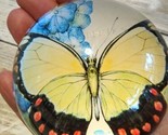 Yellow/Orange Butterfly Design Glass Domed Oval Flatback Cabochon/Paperw... - $8.87