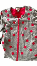 Quacker Factory Red Gray Dots Cardigan Xl Sweater Xl Designer Hsn Shopping Fun - £21.25 GBP