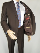 Men Suit BERLUSCONI Turkey Italian Wool 180's Portly Drop 4 Pants K255-07 Brown image 4