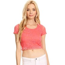 Ambiance Apparel Short Sleeve Cropped Floral Top (Orange, Small) - £8.74 GBP